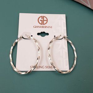 Giani Bernini, NWT, Sterling Silver, Twisted oblong, 40mm hoop pierced earrings